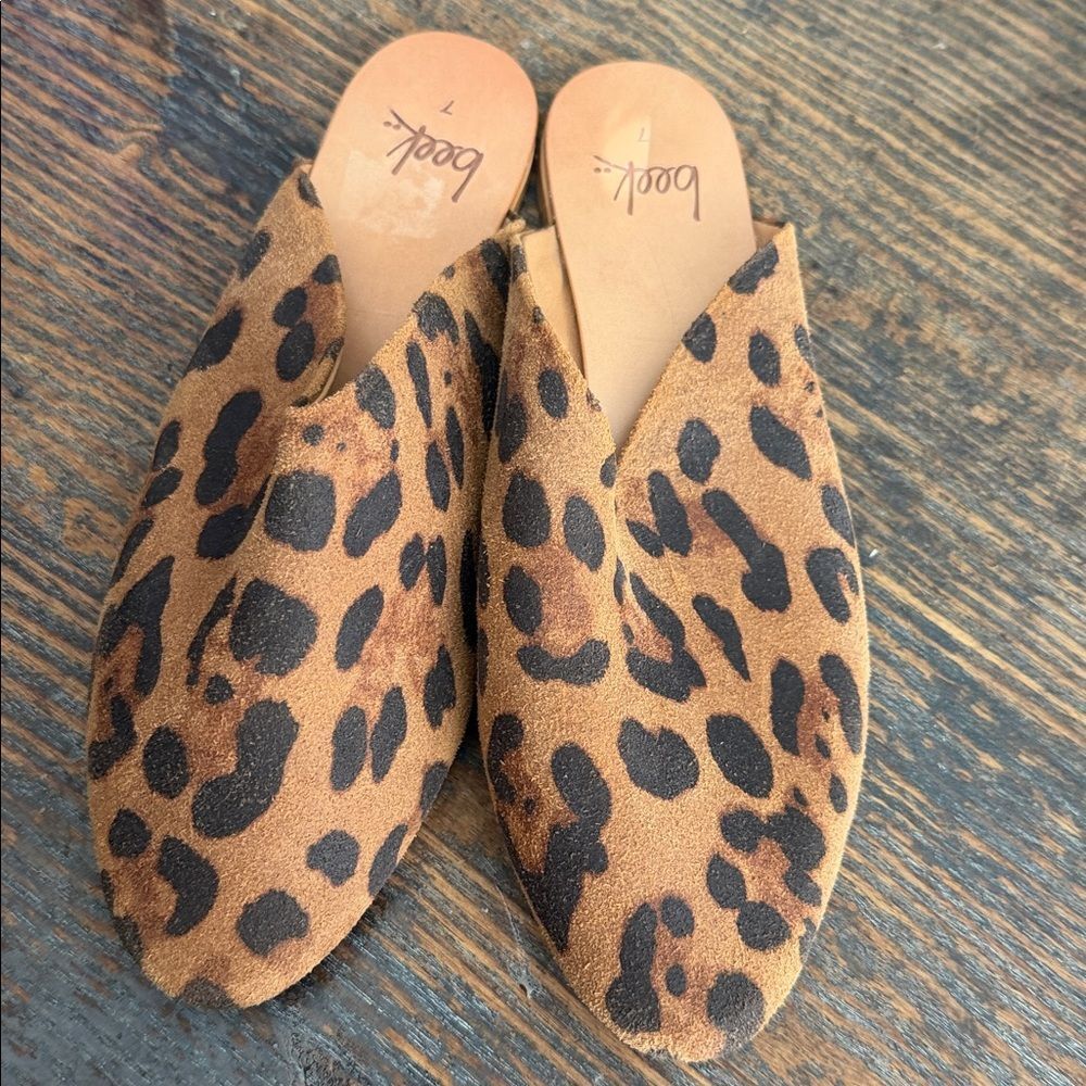 BEEK leopard Mule Suede Saddle leather sz 7 new no box - Picture 2 of 4